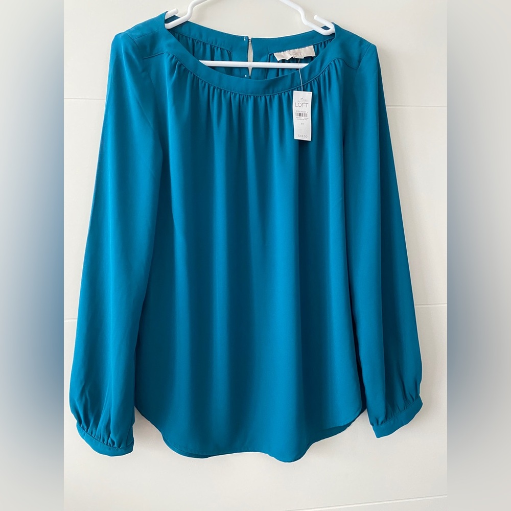 NWT LOFT Medium Turquoise/Teal Long-Sleeved Blouse